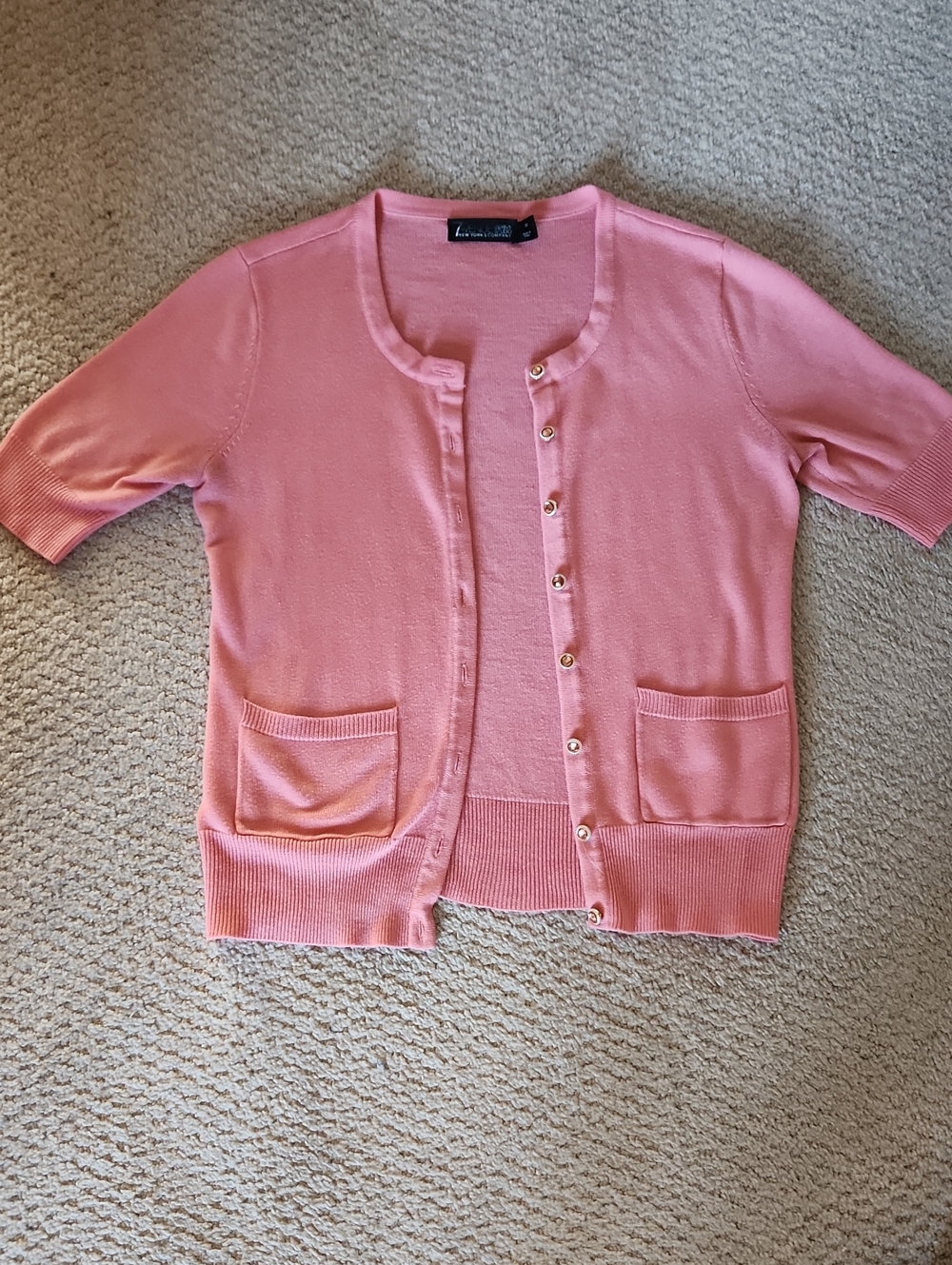 Coral Pink New York & Company Short Sleeve Cardigan Sweater